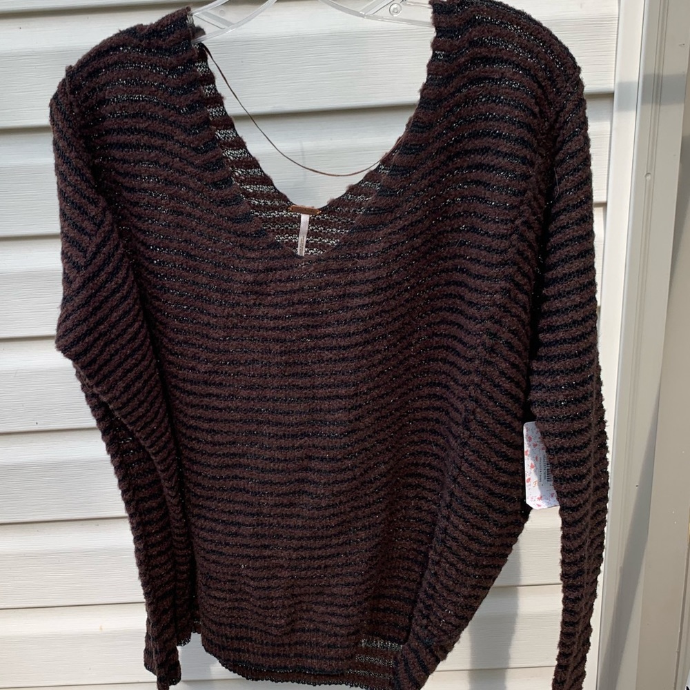Free People brown sweater with black stripes NWT